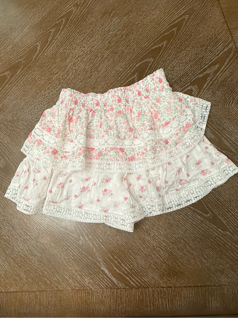 Altar'd State White Mini Skirt with Pink Floral Lace Trim